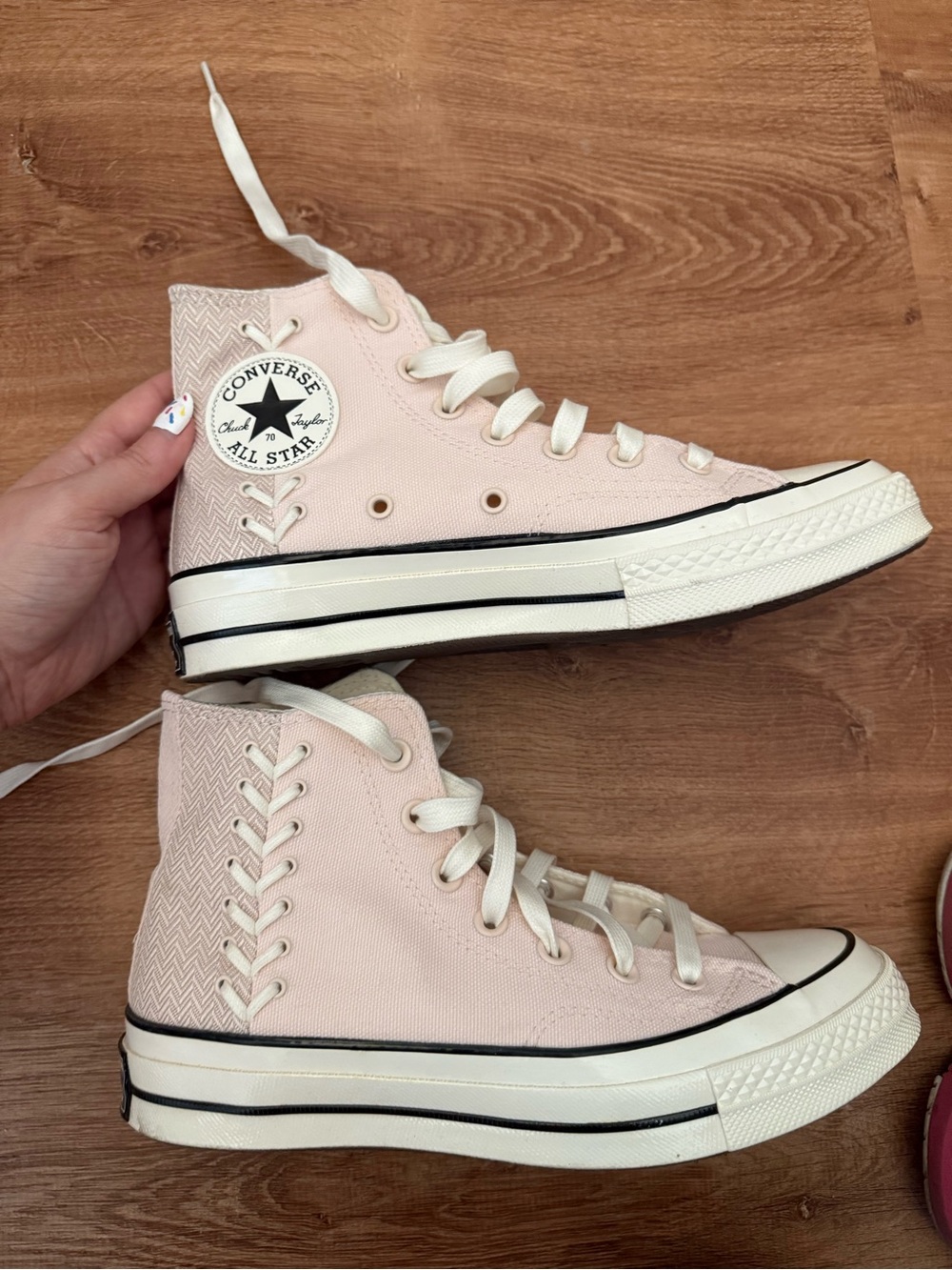 Converse Women's High Top Sneakers in Pale Pink Canvas Chevron Lace